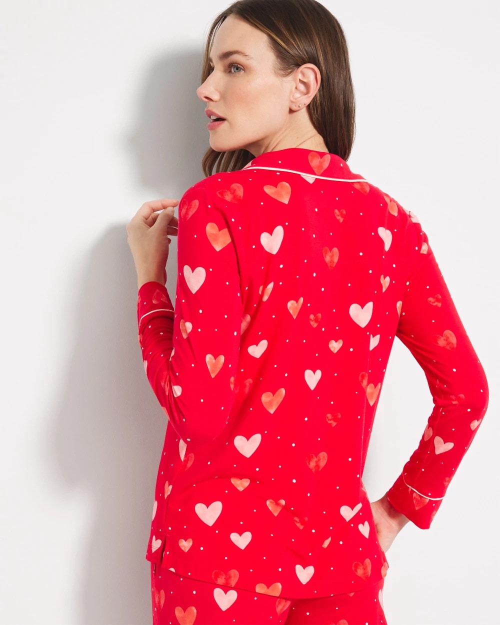 Long-Sleeve Printed Notch Collar Pajama Top - LOVELY HEART RED | Soma Women