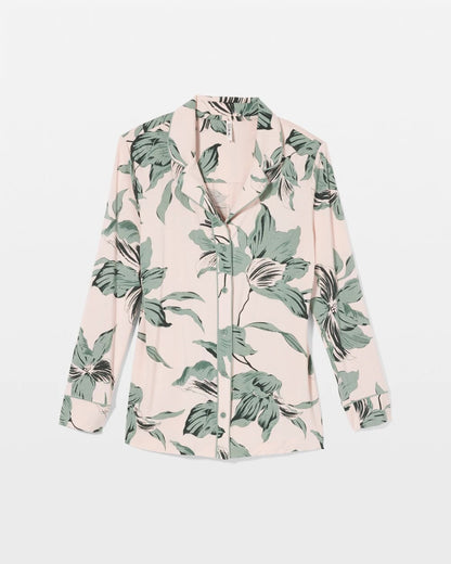 Long-Sleeve Printed Notch Collar Pajama Top - BLOOM BREEZE G SEPIA ROSE | Soma Women