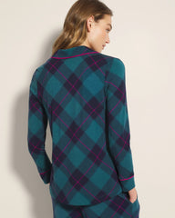 Long-Sleeve Printed Notch Collar Pajama Top - BUNDLE UP PLAID BIAS TEAL | Soma Women