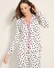 Long-Sleeve Printed Notch Collar Pajama Top - FANCIFUL DOT CHAMPAGNE | Soma Women