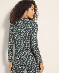 Long-Sleeve Printed Notch Collar Pajama Top - TINY PETALS DK EVERGLADE | Soma Women