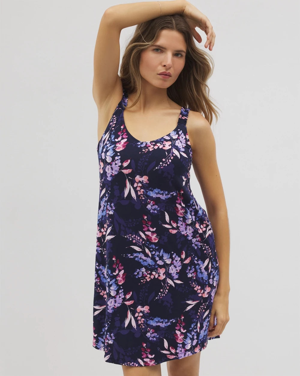 Cool Nights Ruffle Strap Chemise - BLOOM BRIGHTLY NAVY | Soma Women