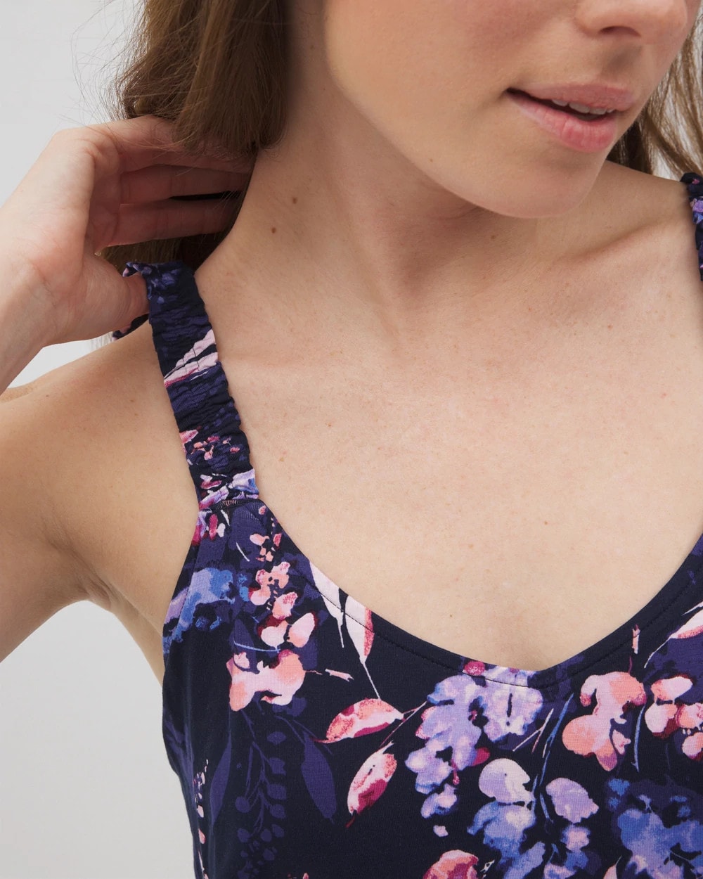 Mini Ruffle Pajama Cami - BLOOM BRIGHTLY NAVY | Soma Women