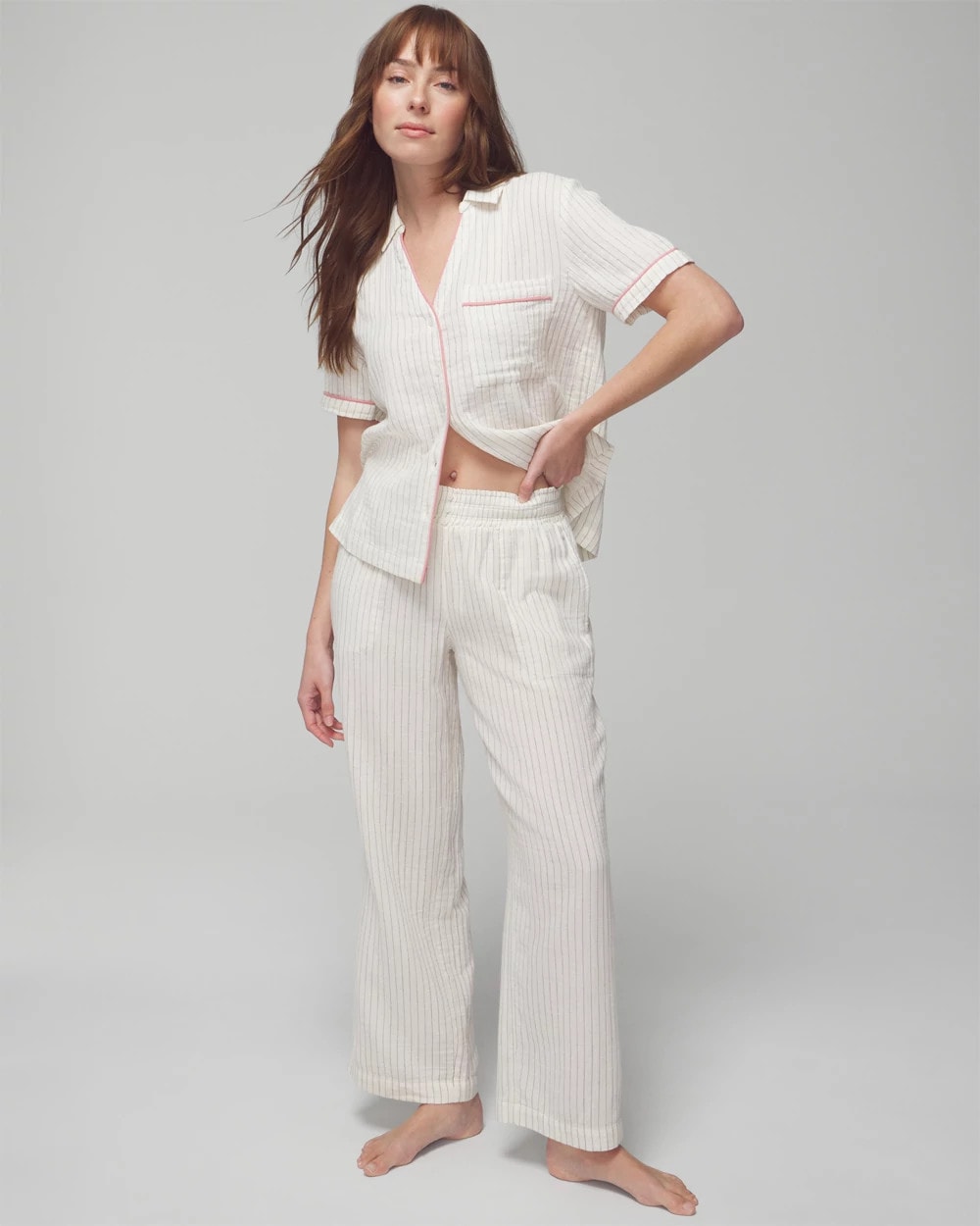 Pajama Pants - DBL CLOTH BW STRIPE | Soma Women