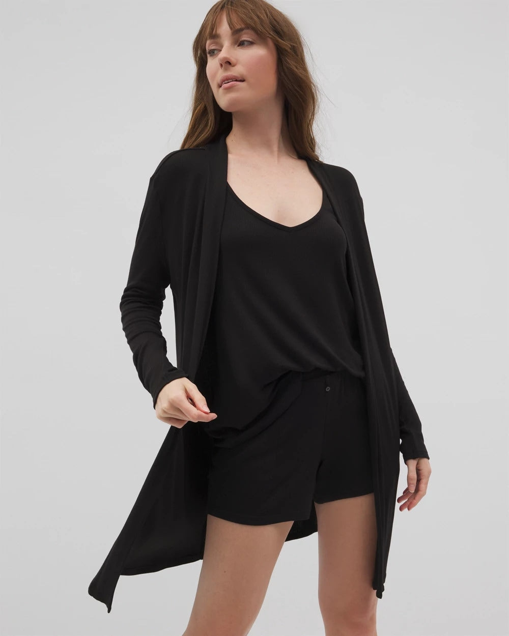 Lightweight Rib Knit Long Sleeve Wrap - BLACK | Soma Women