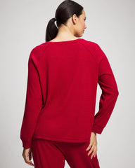 Cozy Waffle Long Sleeve V-Neck Pajama Top - PAINT THE TOWN RED | Soma Women