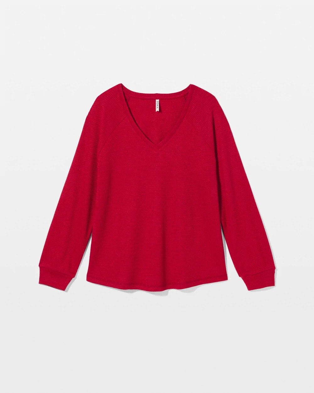 Cozy Waffle Long Sleeve V-Neck Pajama Top - PAINT THE TOWN RED | Soma Women