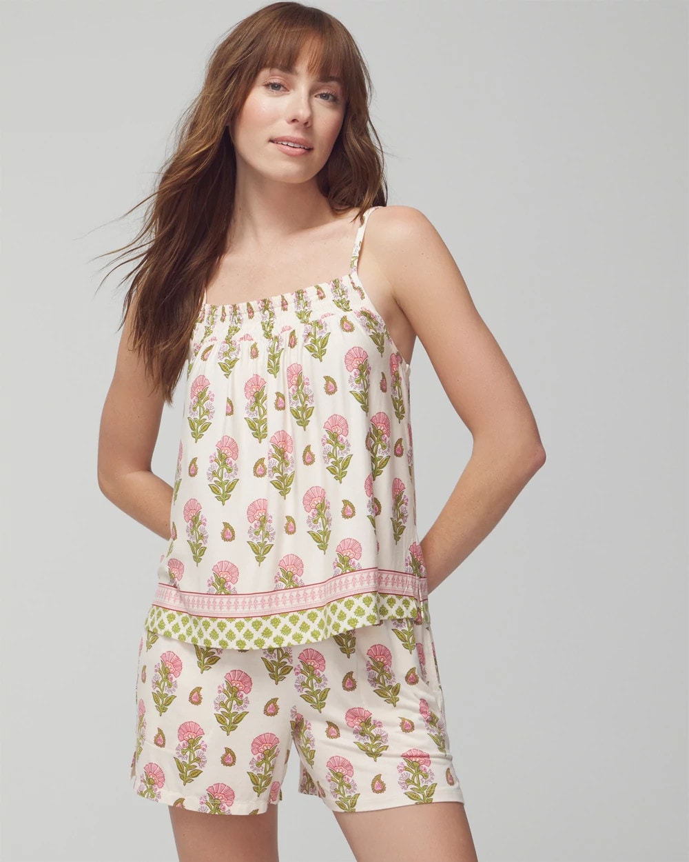 Smocked Pajama Cami - PAISLEY FLORAL BORDER WS | Soma Women