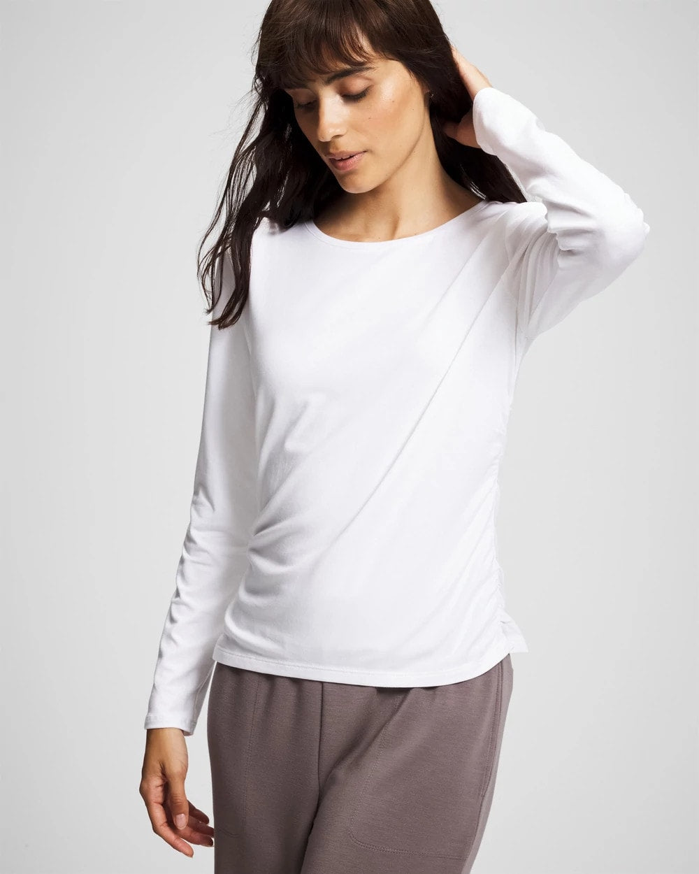 Ruched Long Sleeve Pajama Tee - OPTIC WHITE | Soma Women