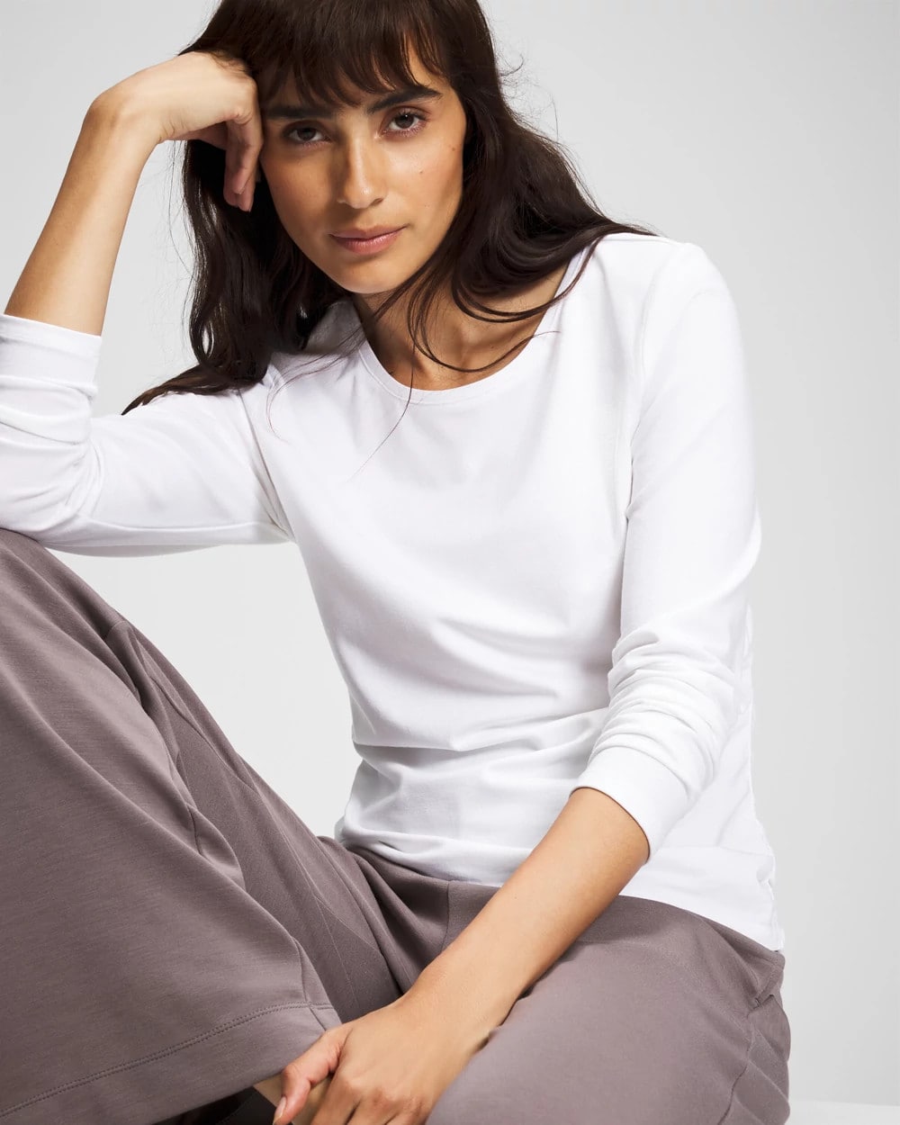 Ruched Long Sleeve Pajama Tee - OPTIC WHITE | Soma Women