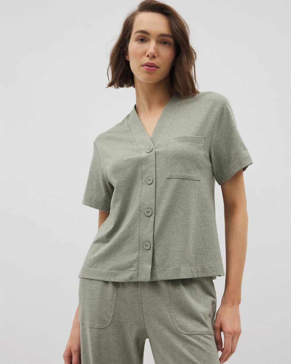 Button-Front Pajama Tee - HEATHER HIGHLANDS | Soma Women