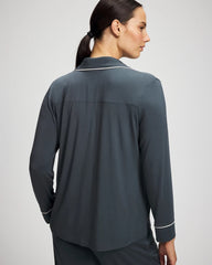 Long-Sleeve Notch Collar Pajama Top - PETROL | Soma Women