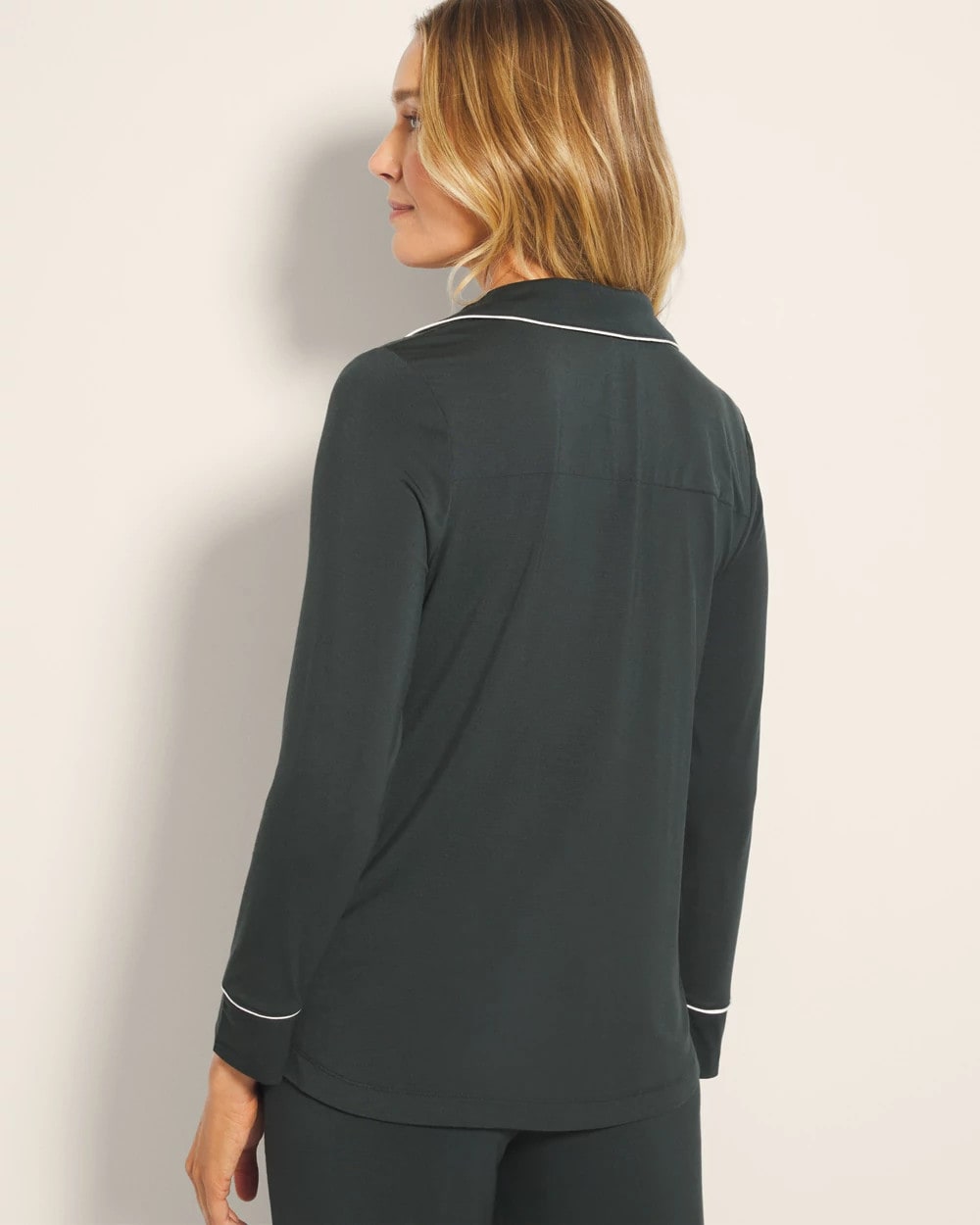 Long-Sleeve Notch Collar Pajama Top - DARK EVERGLADE | Soma Women