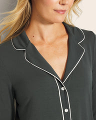 Long-Sleeve Notch Collar Pajama Top - DARK EVERGLADE | Soma Women