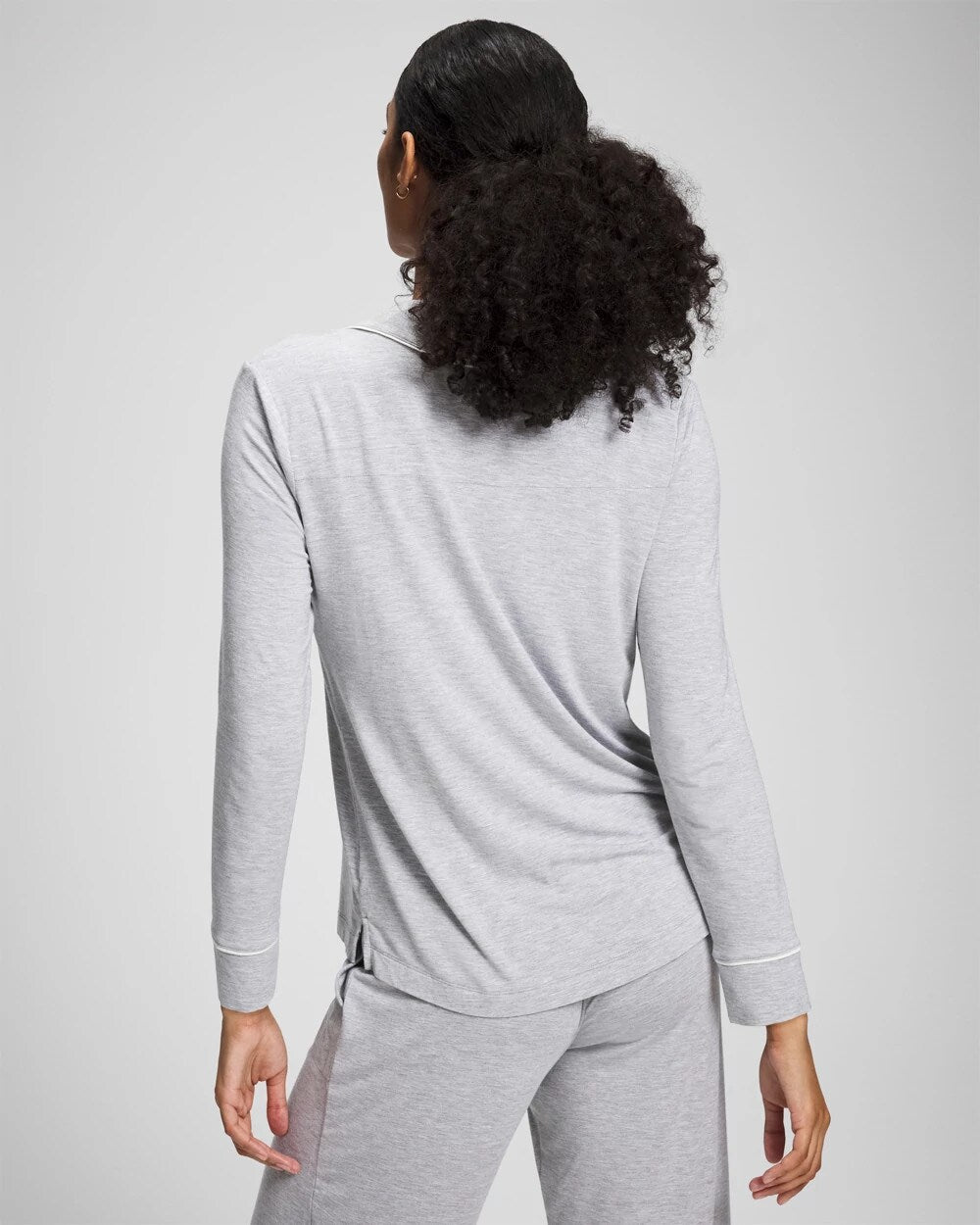 Long-Sleeve Notch Collar Pajama Top - HEATHER OPAL GRAY | Soma Women