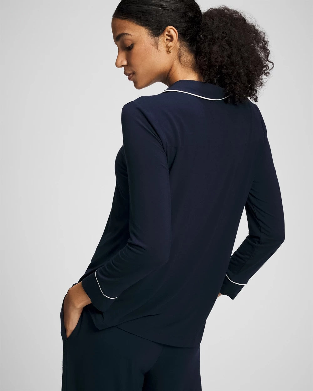 Long-Sleeve Notch Collar Pajama Top - NIGHTFALL NAVY | Soma Women