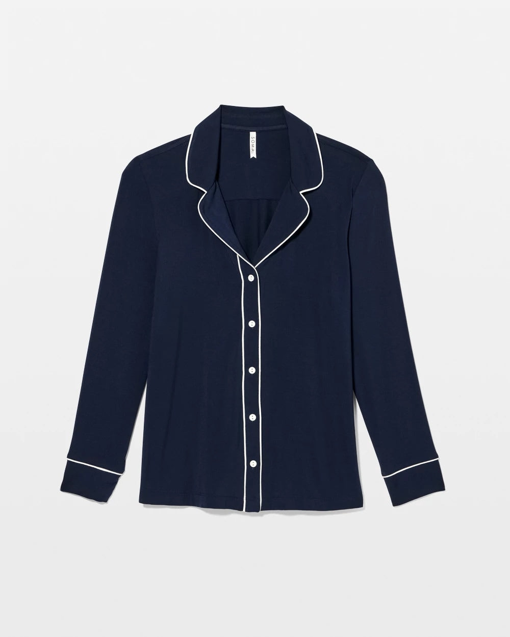 Long-Sleeve Notch Collar Pajama Top - NIGHTFALL NAVY | Soma Women