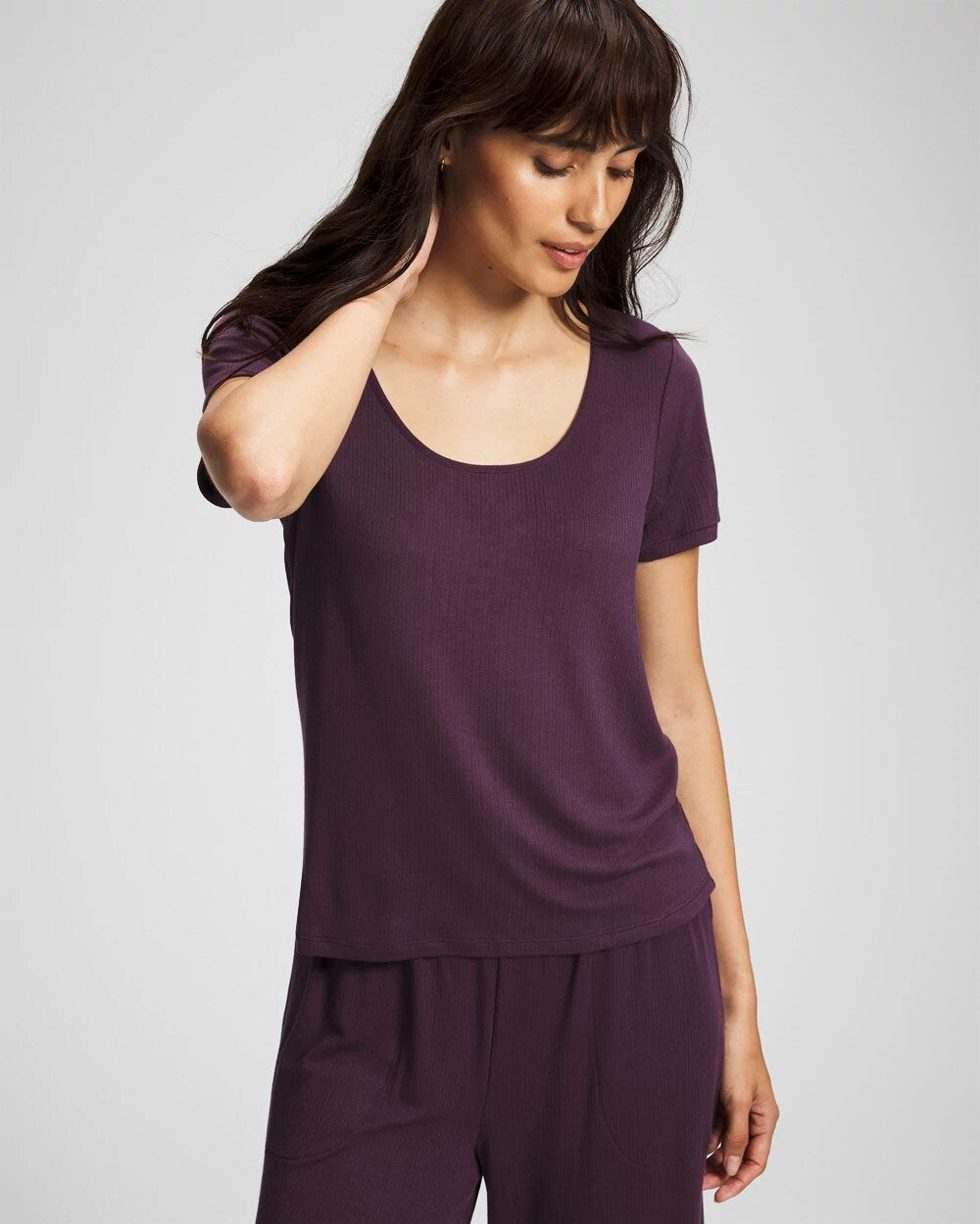 Lightweight Rib Knit Short Sleeve Pajama Tee - PLUM PERFECT | Soma Women