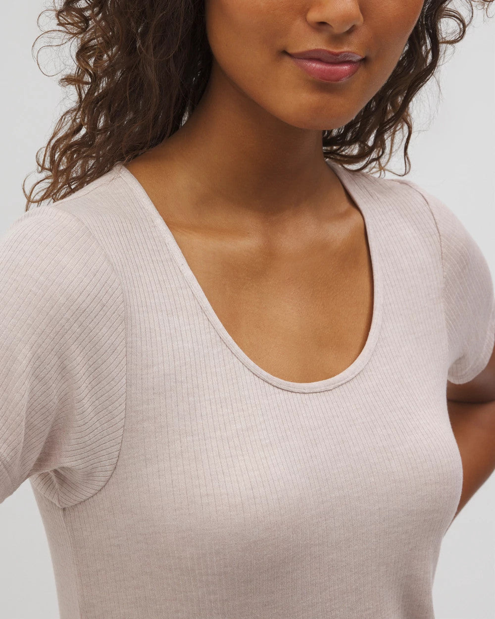 Lightweight Rib Knit Short Sleeve Pajama Tee - HEATHER BARELY THERE | Soma Women