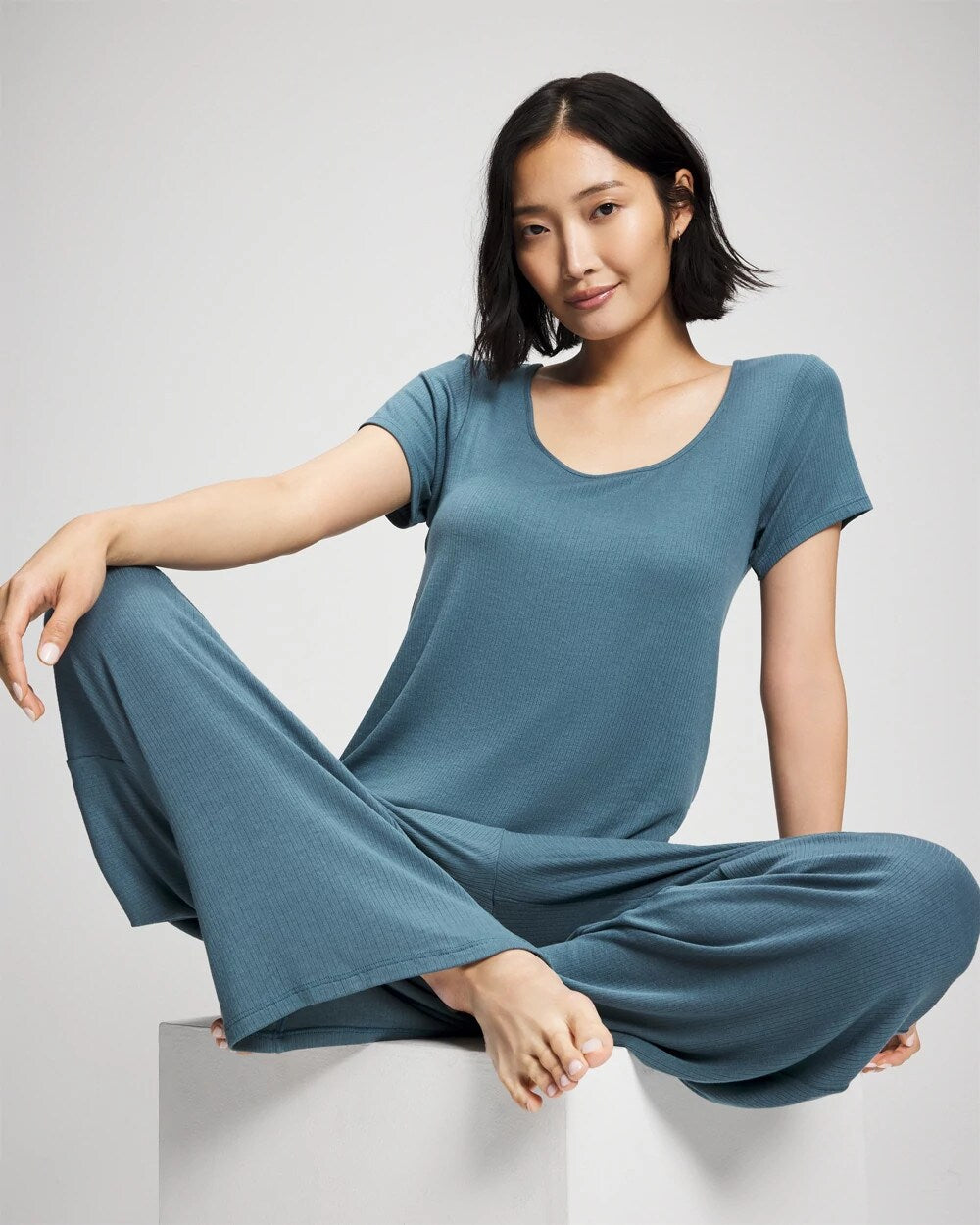 Lightweight Rib Knit Wide Leg Pajama Pants - TAPESTRY | Soma Women