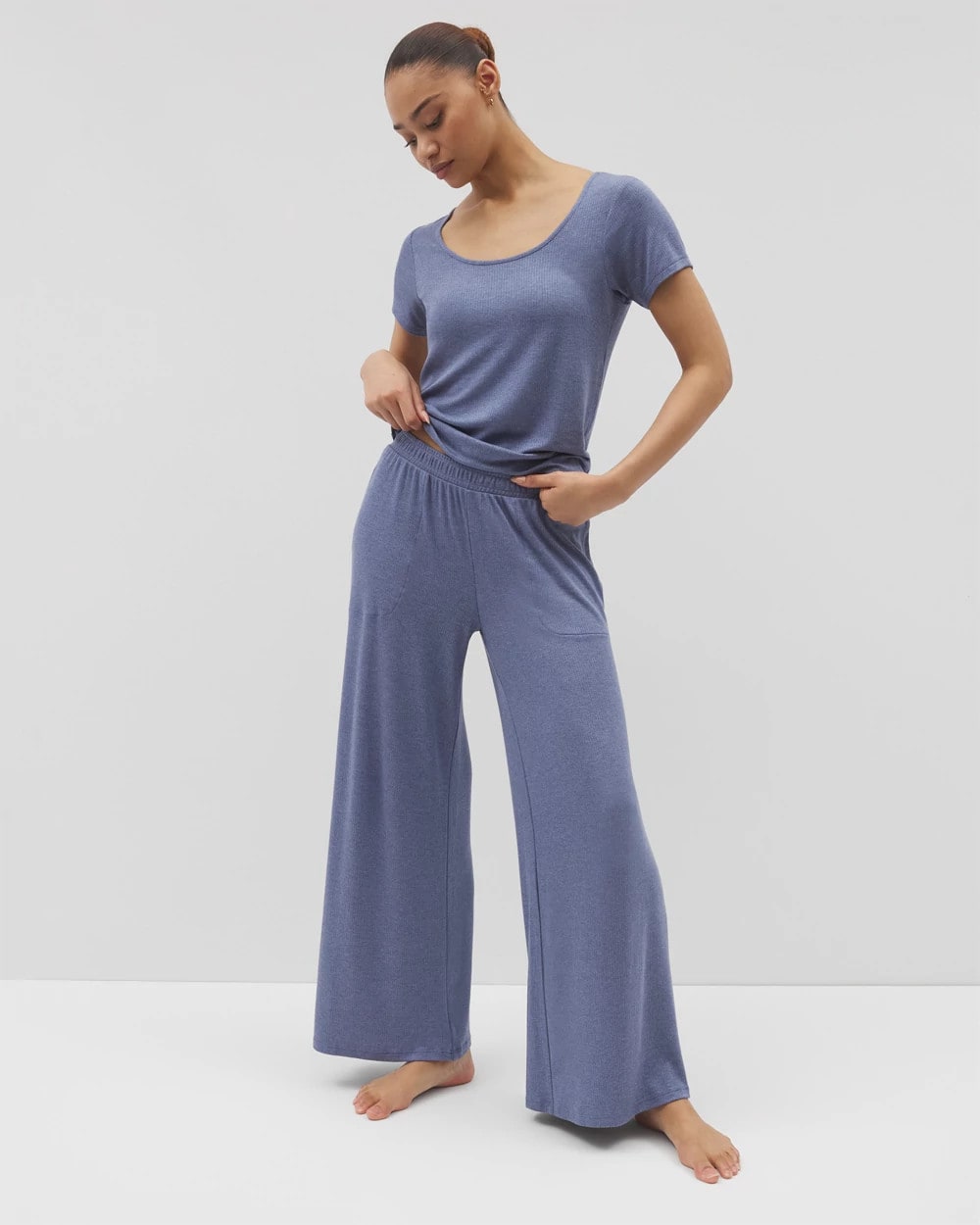 Lightweight Rib Knit Wide Leg Pajama Pants - HEATHER DUSK | Soma Women