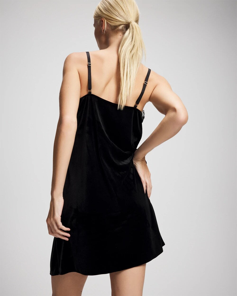 Velvet Lace Trim Chemise - BLACK | Soma Women