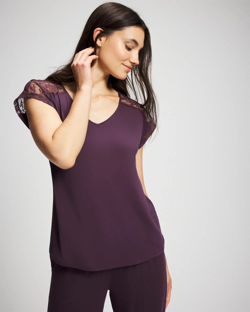 Short Sleeve Lace Pajama Tee - PLUM PERFECT | Soma Women