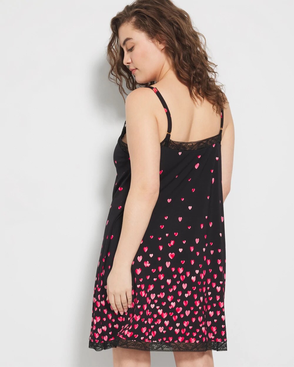 Lace Trim Chemise - FLOATING HEARTS BDR BLK R | Soma Women