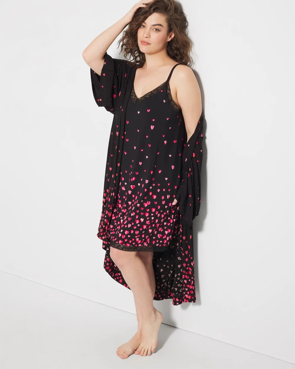 Lace Trim Chemise - FLOATING HEARTS BDR BLK R | Soma Women