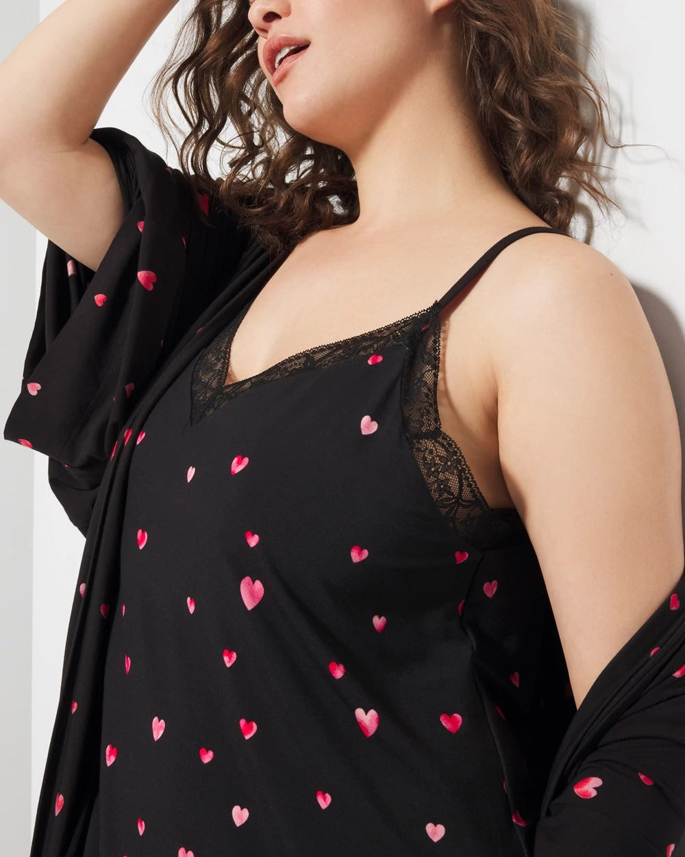 Lace Trim Chemise - FLOATING HEARTS BDR BLK R | Soma Women