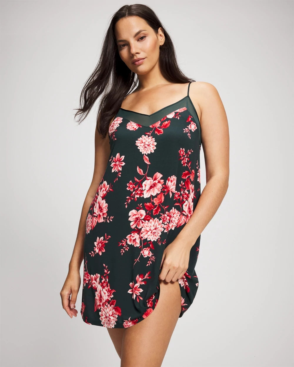 Mesh Trim Chemise - COTTAGE FLORAL GREEN | Soma Women