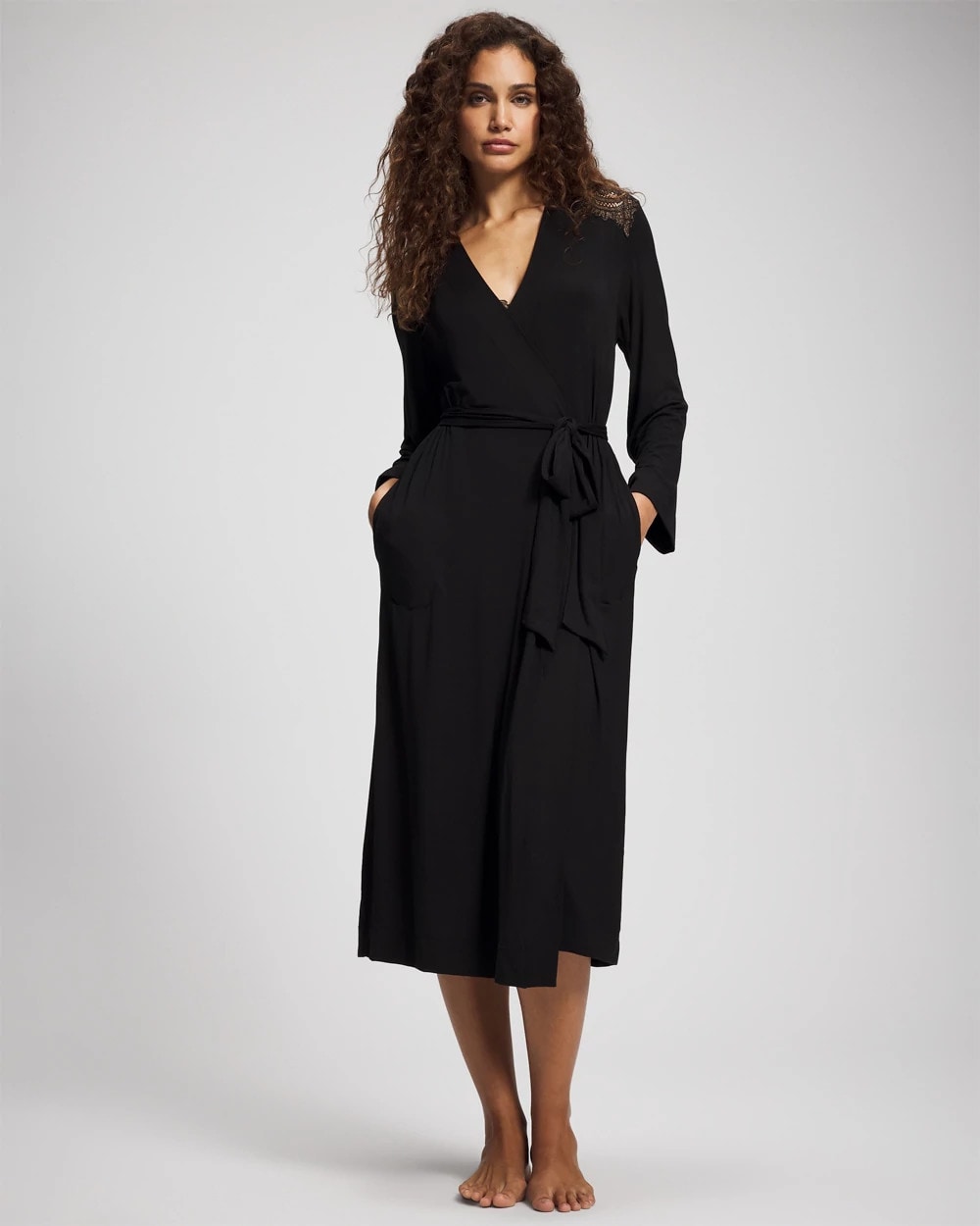 Long Robe with Lace - BLACK | Soma Women