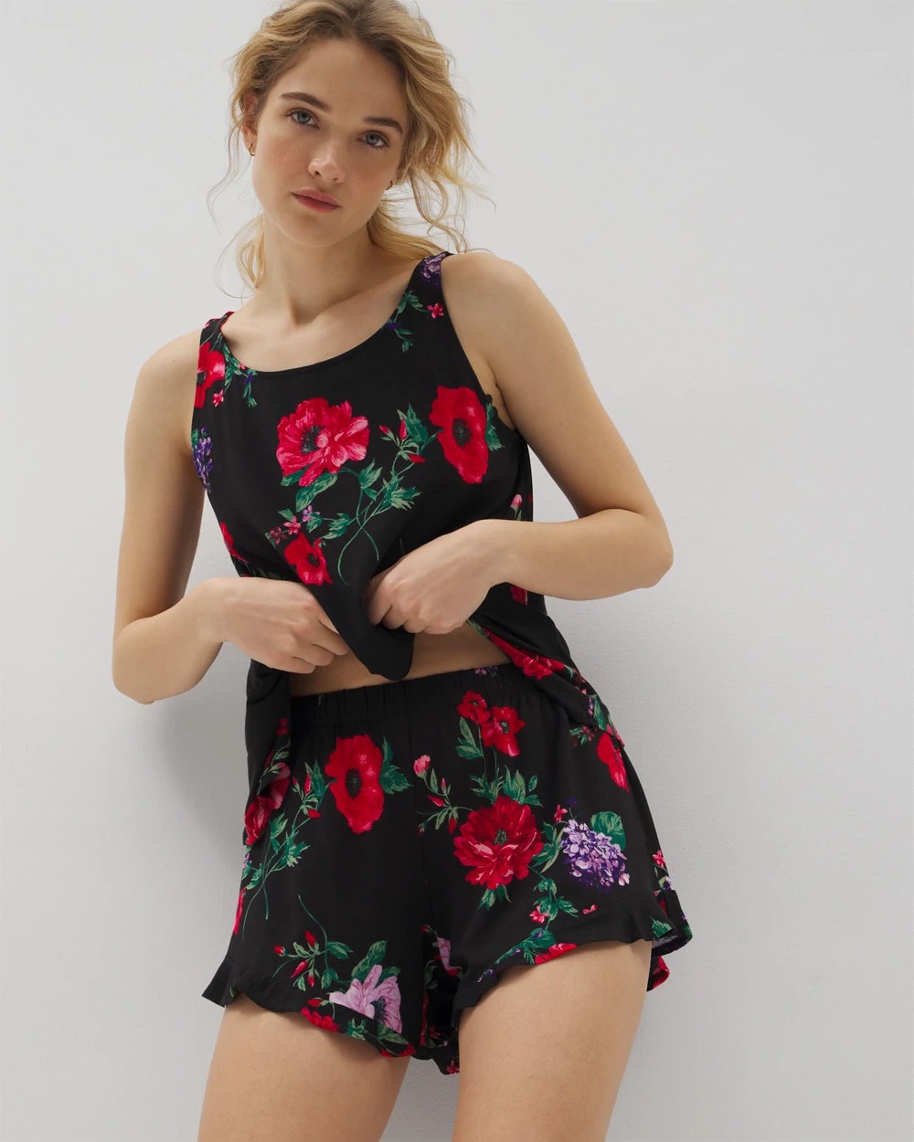 Ruffle Pajama Shorts - RHAPSODY FLORA BLACK | Soma Women