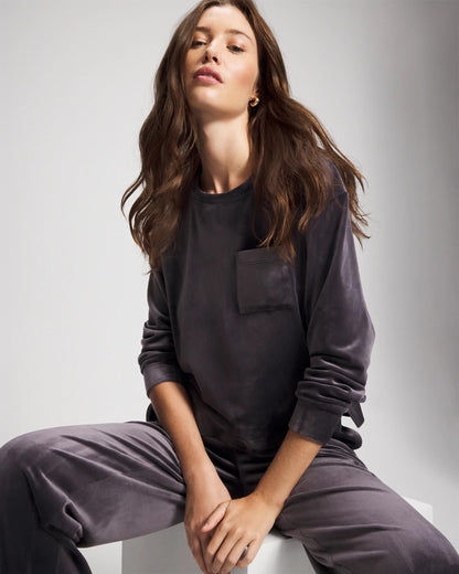 Velour Crewneck Sweatshirt - GRAY INK | Soma Women
