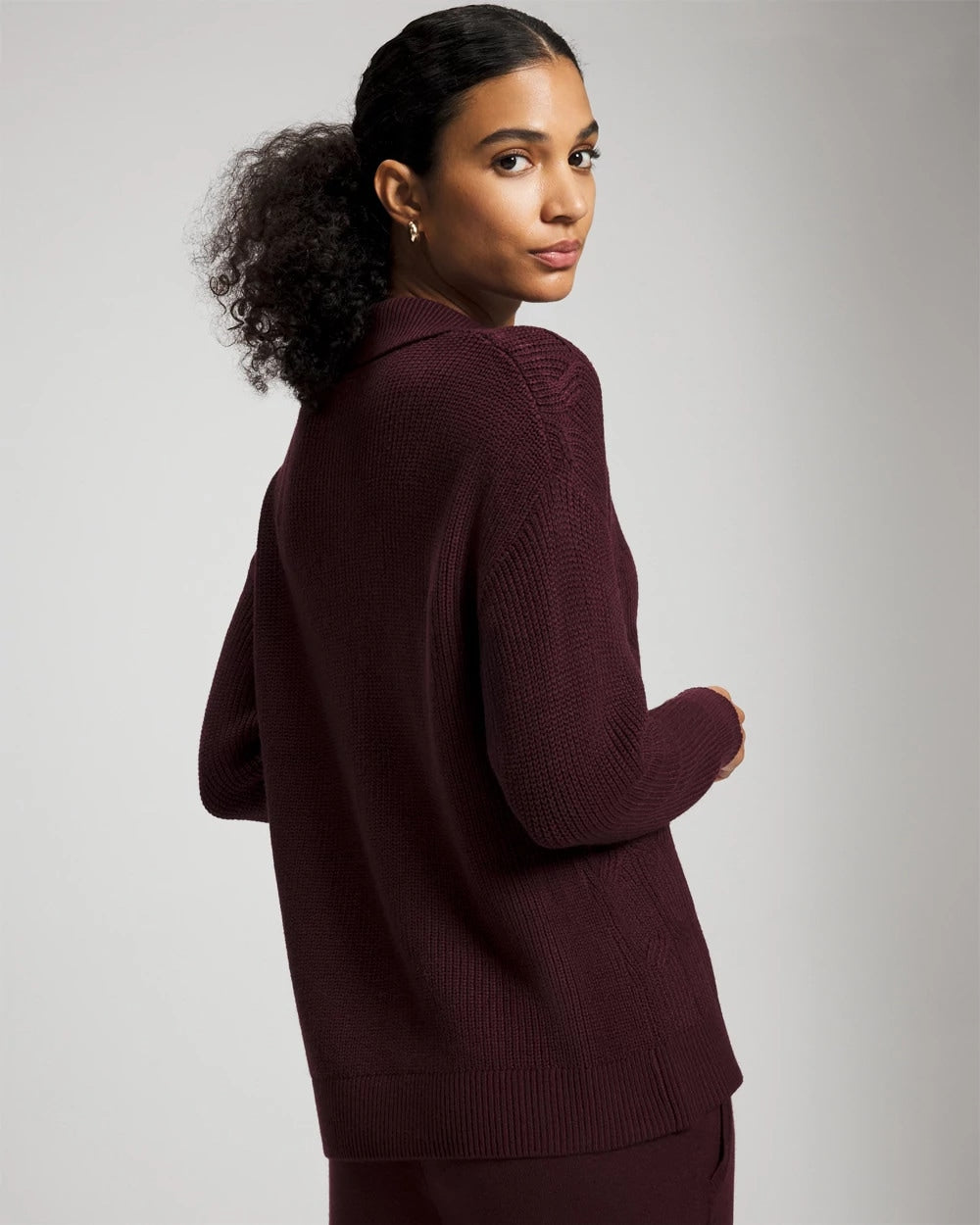 Premier Knit Cable Knit Collared Sweater - MERLOT | Soma Women