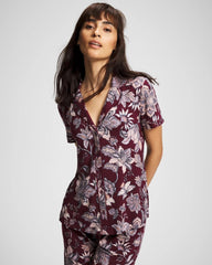 Piped Short Sleeve Notch Collar Pajama Top - PAISLEY SPLENDOR PLUM | Soma Women