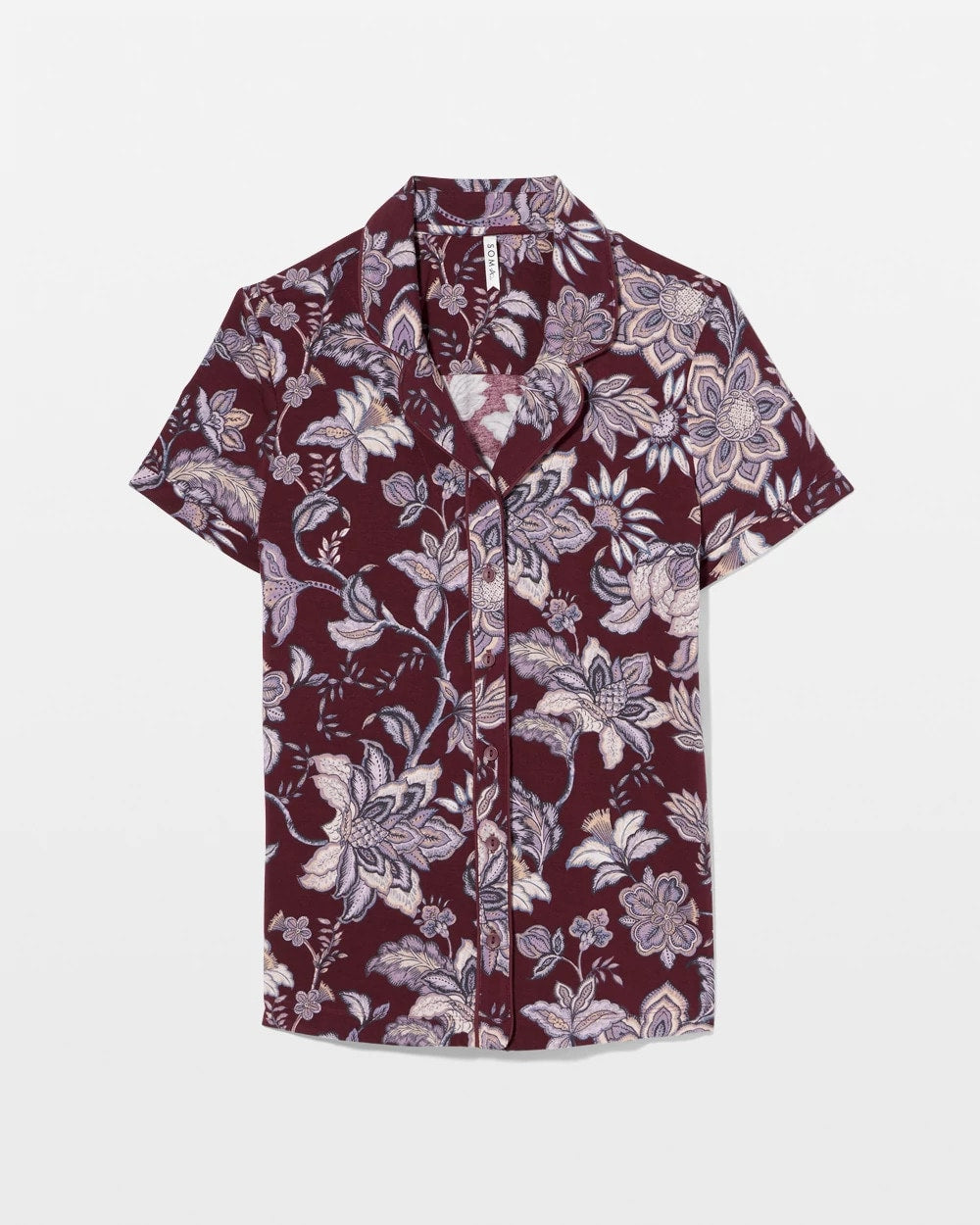 Piped Short Sleeve Notch Collar Pajama Top - PAISLEY SPLENDOR PLUM | Soma Women