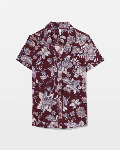 Piped Short Sleeve Notch Collar Pajama Top - PAISLEY SPLENDOR PLUM | Soma Women