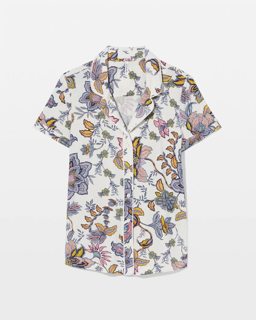 Piped Short Sleeve Notch Collar Pajama Top - PAISLEY SPLENDOR CHAMP | Soma Women