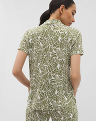 Piped Short Sleeve Notch Collar Pajama Top - PALMTASTIC VETIVER/CHAMP | Soma Women