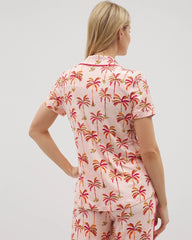 Piped Short Sleeve Notch Collar Pajama Top - SHAKE YOUR PALM PALMS P | Soma Women