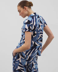 Piped Short Sleeve Notch Collar Pajama Top - TROPICAL BREEZE SKY | Soma Women