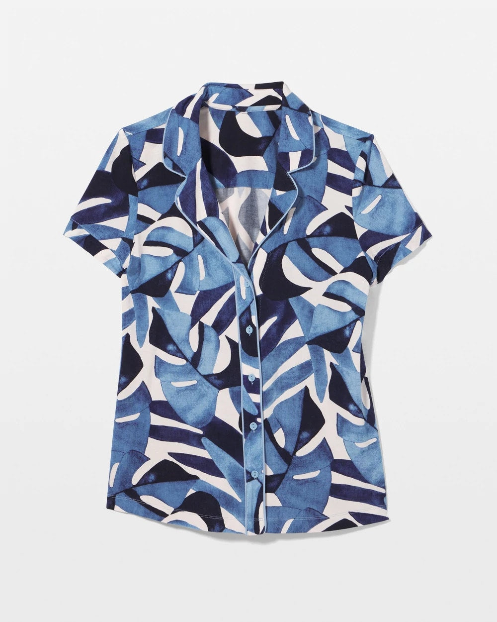 Piped Short Sleeve Notch Collar Pajama Top - TROPICAL BREEZE SKY | Soma Women