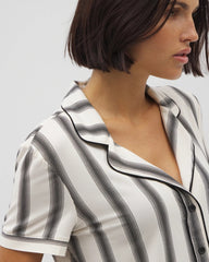 Piped Short Sleeve Notch Collar Pajama Top - HAMPTON STRIPE BLACK | Soma Women