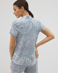 Piped Short Sleeve Notch Collar Pajama Top - GLOBAL PAISLEY GRAND C | Soma Women