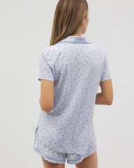Piped Short Sleeve Notch Collar Pajama Top - MERRY DOT OCEAN AIR | Soma Women