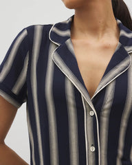 Piped Short Sleeve Notch Collar Pajama Top - HAMPTON STRIPE NA CHAMP | Soma Women