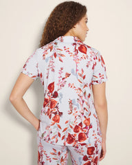 Piped Short Sleeve Notch Collar Pajama Top - FORAGED FLORAL BLUE MIST | Soma Women