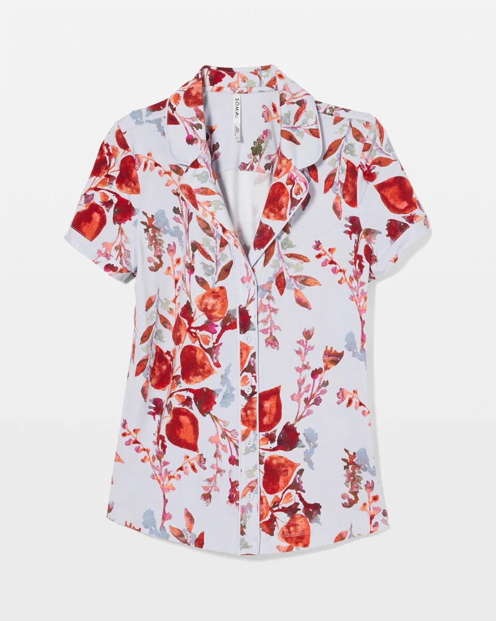 Piped Short Sleeve Notch Collar Pajama Top - FORAGED FLORAL BLUE MIST | Soma Women