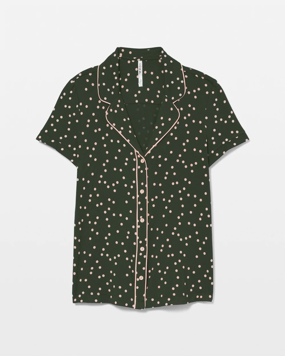 Piped Short Sleeve Notch Collar Pajama Top - MERRY DOT LUSH EMERALD | Soma Women